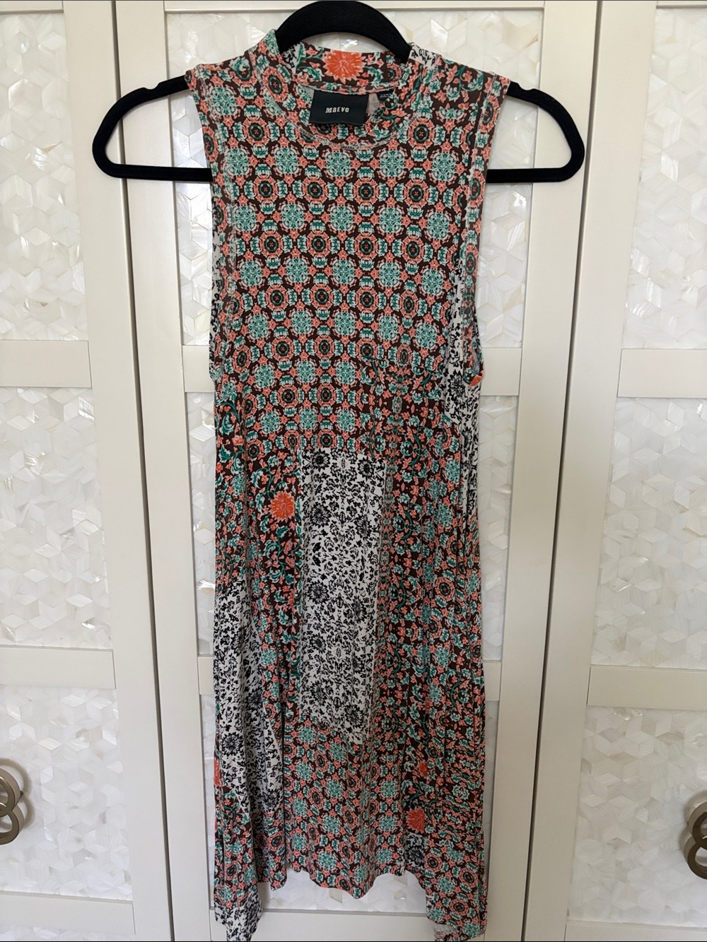 MAEVE Sleeveless Patchwork Floral Maxi Dress in Coral & Teal